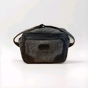 Pierre Cardin Carry On Shoulder Overnight Bag Black Gray Tweed Strap Vintage